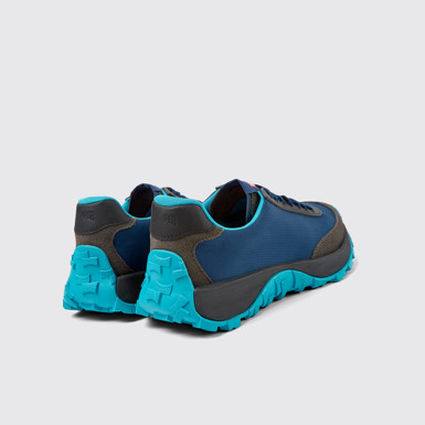 Back view of Drift Trail VIBRAM Blue recycled PET and nubuck sneakers for men