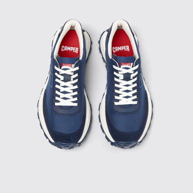 Overhead view of Drift Trail Blue Textile and Nubuck Sneakers for Men.