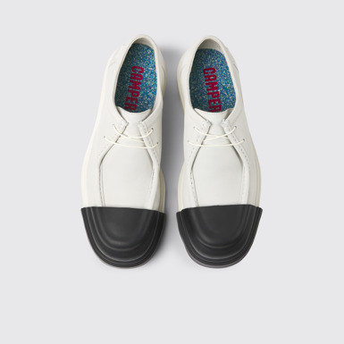 Overhead view of Junction White non-dyed leather shoes for men