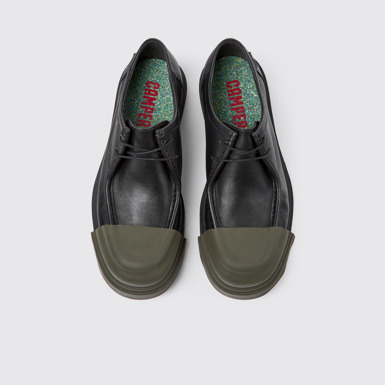 Overhead view of Junction Black responsibly raised leather shoes for men