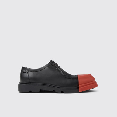 Side view of Junction Black Leather Shoes for Men.