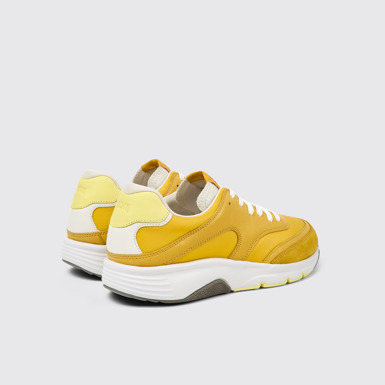 Back view of Drift Yellow textile and leather sneakers for men