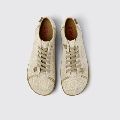 Overhead view of Peu Beige textile shoes for men