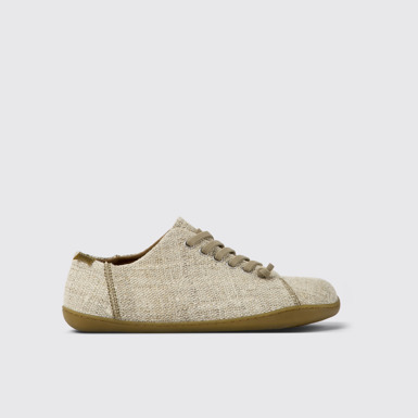 Side view of Peu Beige textile shoes for men