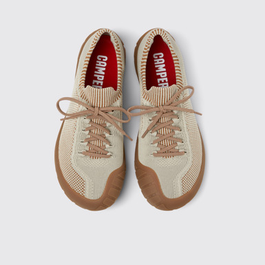 Overhead view of Path Gray and brown textile sneakers for men