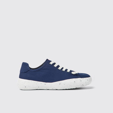 Side view of Peu Stadium Blue textile sneakers for men