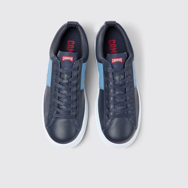 Overhead view of Runner Blue leather sneakers for men