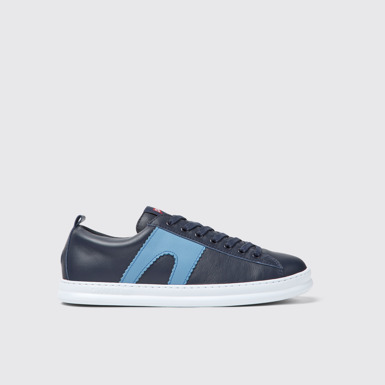 Side view of Runner Blue leather sneakers for men