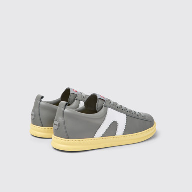 Back view of Runner Gray and yellow leather sneakers for men