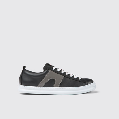 Side view of Runner Black leather sneakers for men