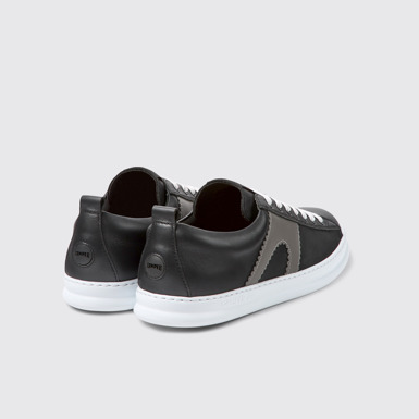 Back view of Runner Black leather sneakers for men