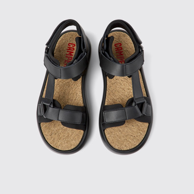 Overhead view of Pelotas Flota Black leather and textile sandals for men