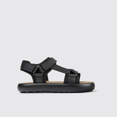Side view of Pelotas Flota Black leather and textile sandals for men