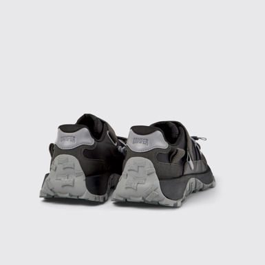Back view of Drift Trail Black and gray textile and nubuck sneakers for men