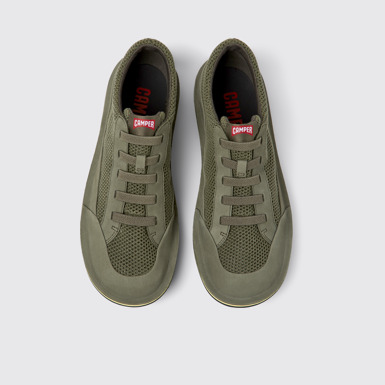 Overhead view of Beetle Green textile and nubuck shoes for men