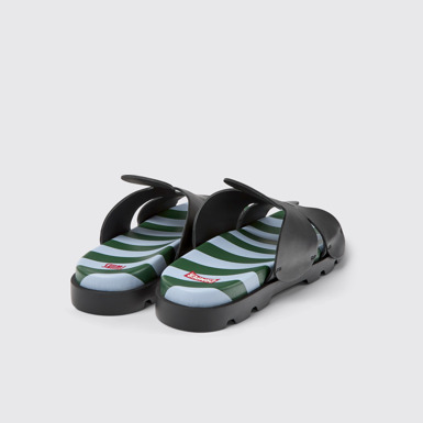 Back view of Twins Black leather sandals for men