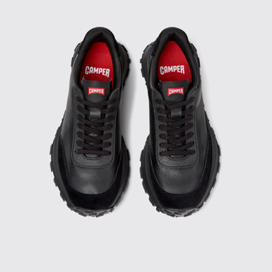 Overhead view of Drift Trail VIBRAM Black leather and nubuck sneakers for men