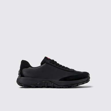Side view of Drift Trail VIBRAM Black leather and nubuck sneakers for men