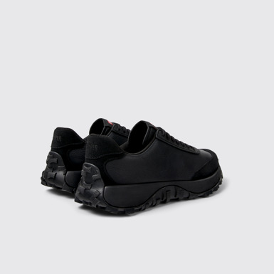 Back view of Drift Trail Black Leather and Nubuck Sneakers for Men.