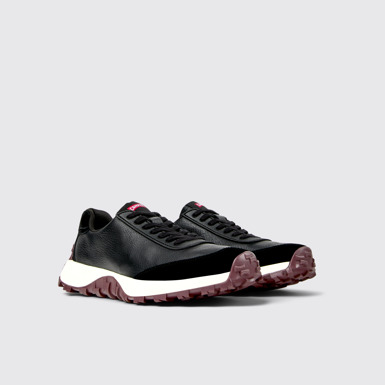 Front view of Drift Trail Black Leather and Nubuck Sneakers for Men.