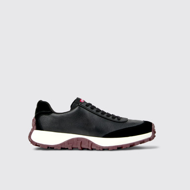 Side view of Drift Trail Black Leather and Nubuck Sneakers for Men.