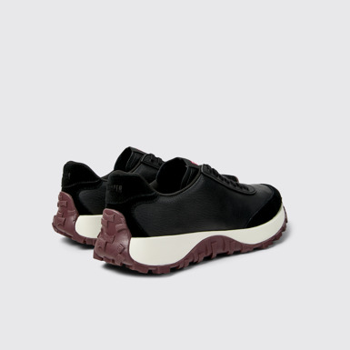 Back view of Drift Trail Black Leather and Nubuck Sneakers for Men.