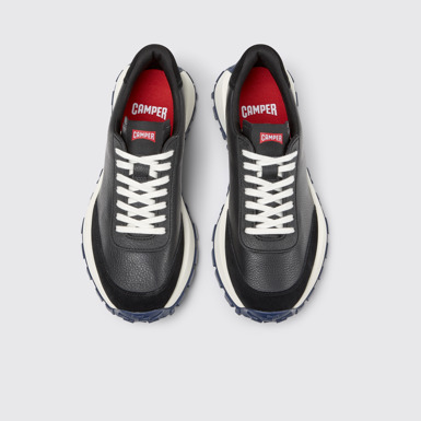 Overhead view of Drift Trail Black Leather and Nubuck Sneakers for Men.