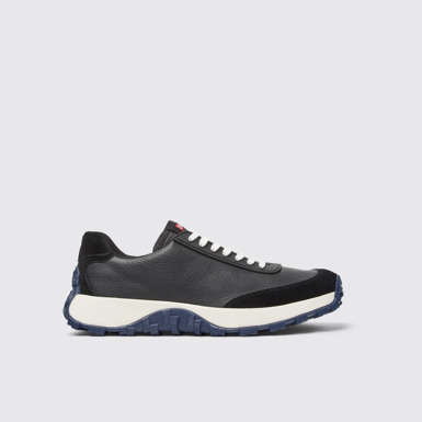 Side view of Drift Trail Black Leather and Nubuck Sneakers for Men.