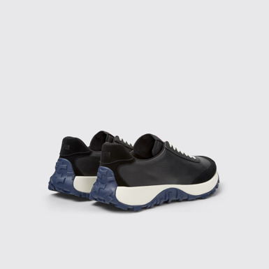 Back view of Drift Trail Black Leather and Nubuck Sneakers for Men.