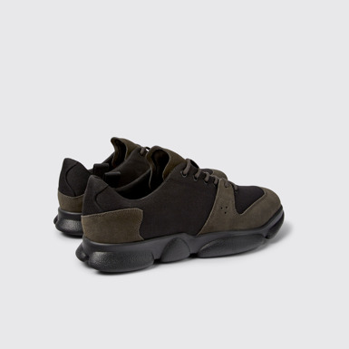 Back view of Karst Black leather and recycled PET sneakers for men