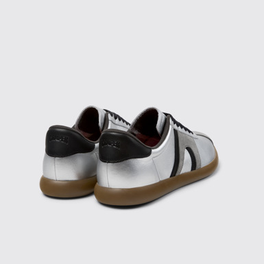 Back view of Pelotas Soller Silver-black Leather and Nubuck Sneakers for Men.
