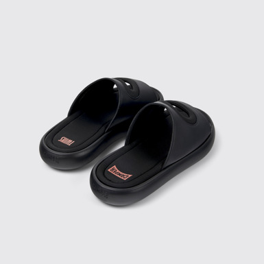 Back view of Twins Black Leather/Textile Slide for Men