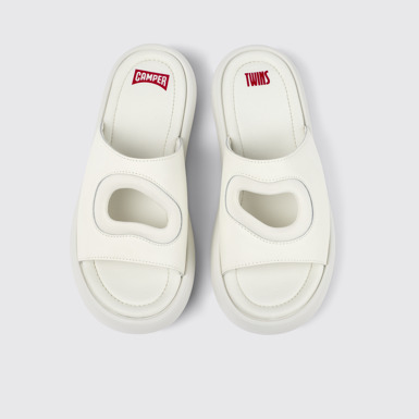 Overhead view of Twins White Leather/Textile Slide for Men
