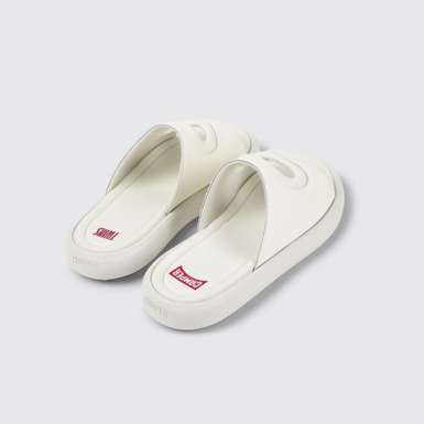 Back view of Twins White Leather/Textile Slide for Men