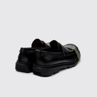 Back view of Junction Black Leather Moccasin Shoes for Men.