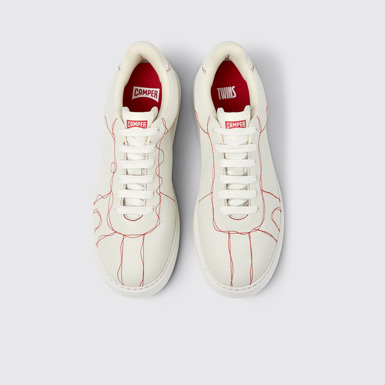 Overhead view of Twins White Leather Sneaker for Men