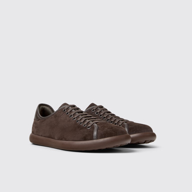 Front view of Pelotas Soller Brown Nubuck and Leather Sneakers for Men.
