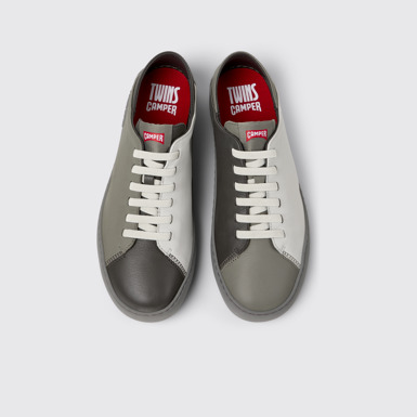 Overhead view of Twins Gray Leather Sneakers for Men.