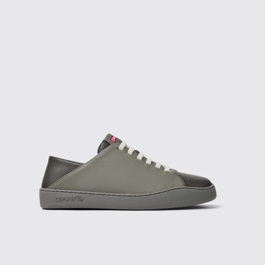 Side view of Twins Gray Leather Sneakers for Men.