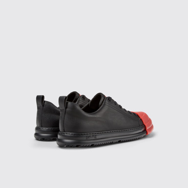 Back view of Junction Runner Black Leather Sneakers for Men.