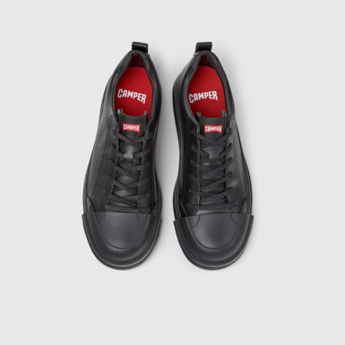 Overhead view of Junction Runner Black Leather Sneakers for Men.