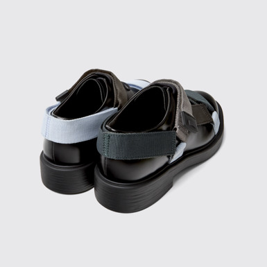 Back view of Twins Black leather and textile shoes for men
