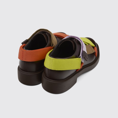 Back view of Twins Brown leather and textile shoes for men