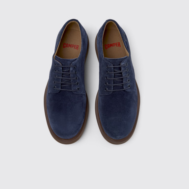 Overhead view of Norman Blue Suede Leather Shoes for Men.