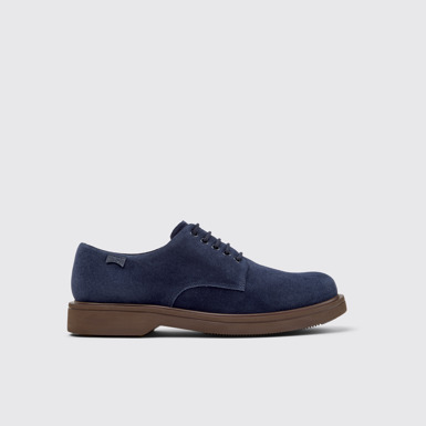 Side view of Norman Blue Suede Leather Shoes for Men.