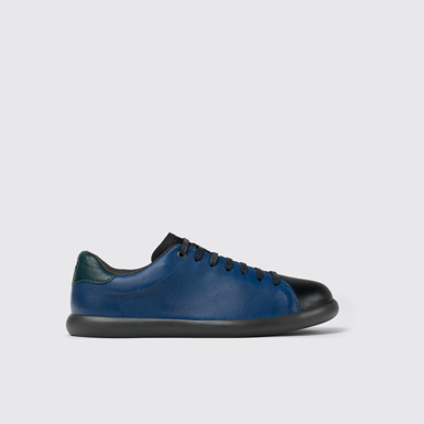 Side view of Twins Black and blue leather sneaker for men