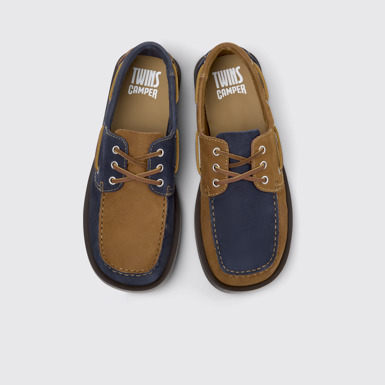 Overhead view of Twins Blue and Brown Nubuck Nautical Moccasins for Men.