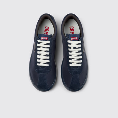 Overhead view of Pelotas XLite Blue Recycled PET and Nubuck Men's Sneakers.