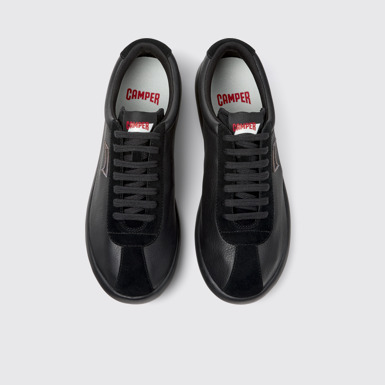 Overhead view of Pelotas XLF Black Leather and Nubuck Sneakers for Men.