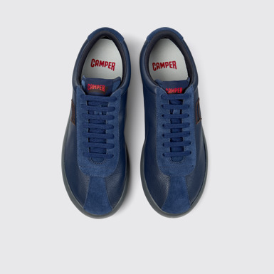 Overhead view of Pelotas XLF Blue Leather and Nubuck Sneakers for Men.
